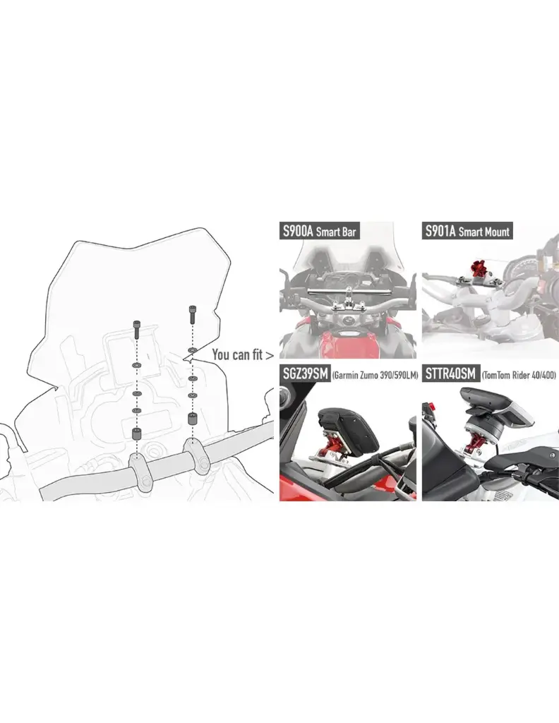 Kit especifico para el montaje del Smart Mount S904B - Benelli/BMW/Kymco/Yamaha
