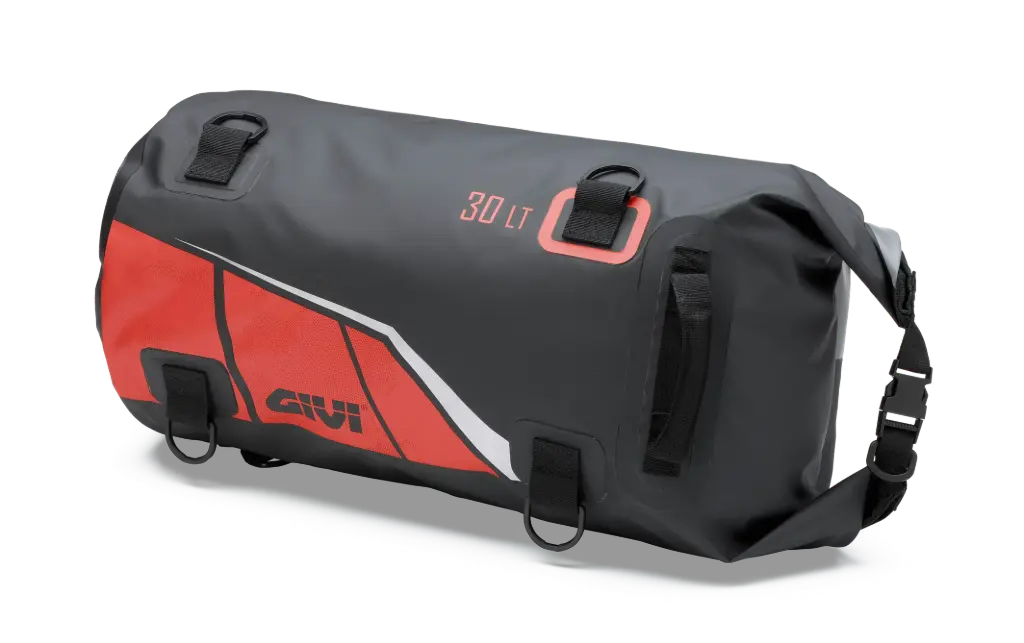 Bolso Sillin Cilindrica Waterproof 30 Lts - Negro/Gris/Rojo