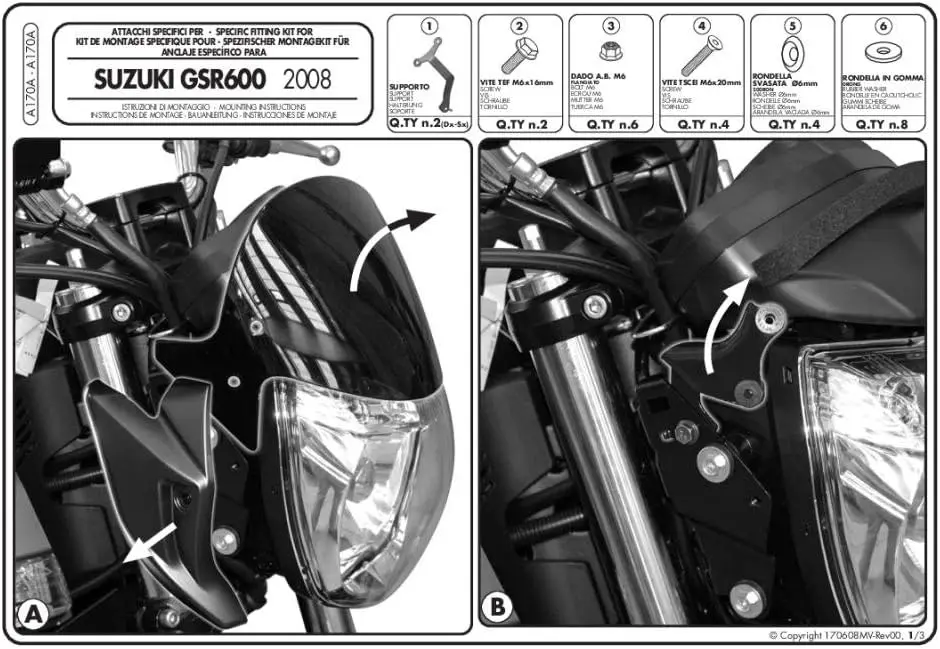Kit Anclaje Especifico Para 247A/247N (Solo Version 08-11) - Suzuki Gsr 600 (06-11)