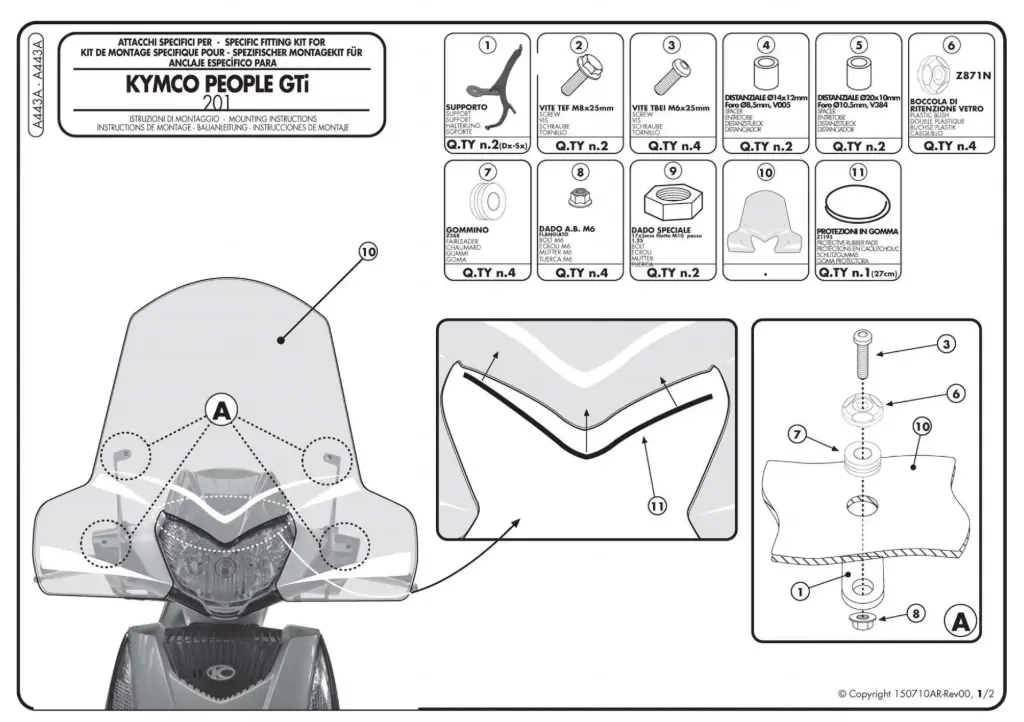 Kit Anclajes Especifico Para 443A - Kymco People Gti 125-200-300 (10-18)