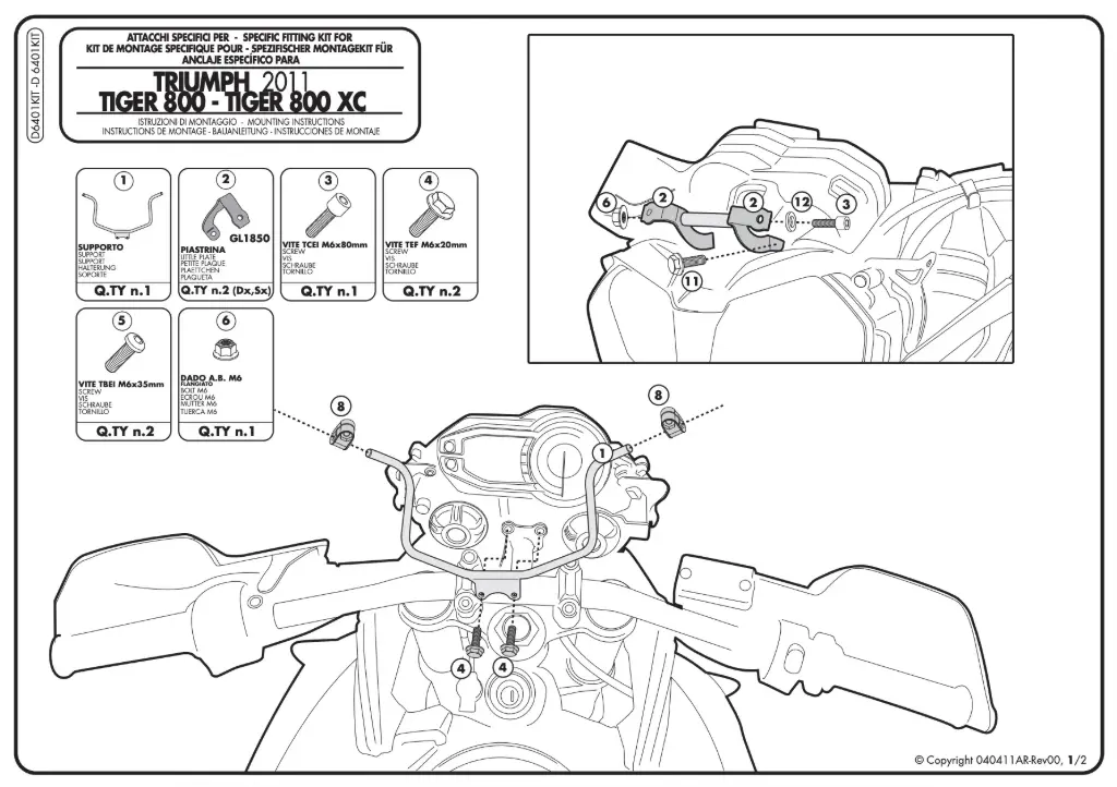 Kit Anclajes Especificos Para 6401Dt - Triumph Tiger 800/800 Xc/800 Xr (11-17)