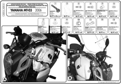 [a281a] Kit Anclajes Especifico Para 245A 245N 246 Yamaha Mt-03 600 (06 > 14)