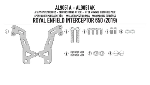 [al9051a] Kit de anclajes p/parabrisas 100al/100alb/140a/140s - royal enfield interceptor 650 (19)